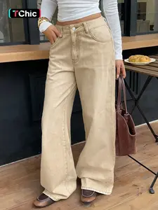 Women's Trendy Fashion Denim Jean Wide Leg Loose Comfortable Casual Washed Craft Long Pants, Elegant Fitted Style, All Seasons