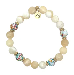 TTT Live Exclusive Yellow White Jade Retro Stacker Bracelet