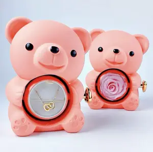Adorable Bear with Rose, Rotating Jewelry Box for Rings Necklaces, Hidden Storage Present for Wife Mother Girlfriend, Wedding Anniversary Birthday