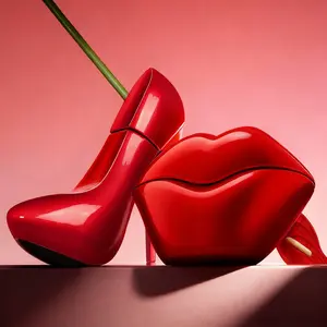2PCS 2.02oz(60ML)Red High-Heeled Shoes & Red Lip Kiss Appearance Perfume, EDP Perfume Fragrance, Women's High-end Elegant Refreshing Date Perfume, Suitable For Birthday, Christmas, Party Gifts