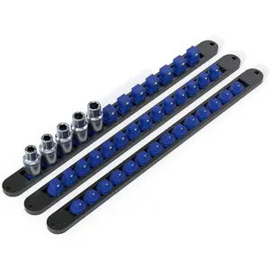 3PCS 360° Socket Organizer Twist Lock,3/8 1/4 1/2 Socket Storage Rails, Premium Quality Socket Holders for Tool Box ，Tool Carts，Contains up to 40 Clips (Blue, Red and Black)