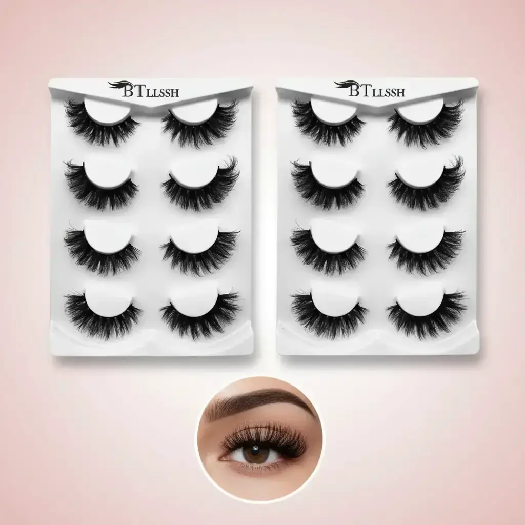 Dense Curled False Eyelashes Bundle, 8 Pairs 17mm Thin Black Lashes with Non-Toxic Solid Form for Party Makeup Eye Tail Extension Eyelashes Extensions