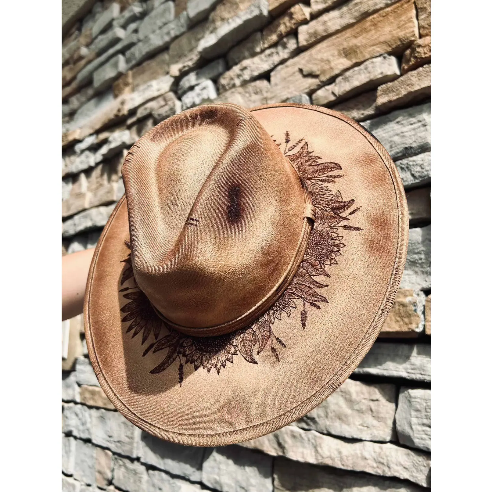 Light Brown Floral Custom Hand Burned Hat