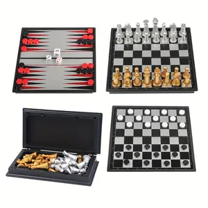 Mini Magnetic Chess Game, Small Portable Folding Travel Chess Set - 5inch Magnetic Chess, Classic Backgammon Set and Checkers, Mini Party Travel Family Game