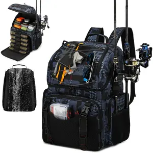 Fishing Backpack, 45L Large Cooler Fishing Tackle bag with Rod Holders & Rain Cover, Water-resistant Store Fishing Gear