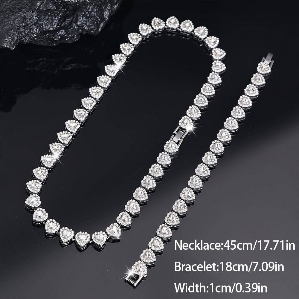 2pcs Set Heart Shaped Cuban Chain Necklace Set for &,Hip Hop Style Choker Set,Luxurious Jewelry Set for Valentine's Day Gifts, Birthday,Everyday & Party Wear, for Teenager