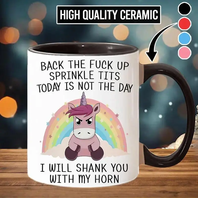 Thick With Handle Bathroom Tumbler Mug - 250ml/11oz (0-500ml Capacity), Microwave-Safe Ceramic Unicorn Drinkware, Durable Reusable Adult Tumbler, "I May Sparkle, But Don't Underestimate My Rage" Print, Stylish Home Birthday Gift