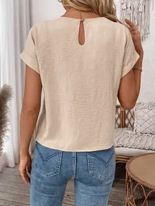 SHEIN LUNE Women's White Summer Top: Cute Tie Front Knotted Tee Shirt For Casual Outings,Going Out Tops Women