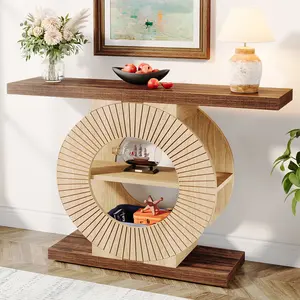 Tribesigns Entryway Table with Storage, Wood Console Table for Living Room Entryway, 39.3-Inch Sofa Table Small Accent Hallway Table with Shelves and Circle Base