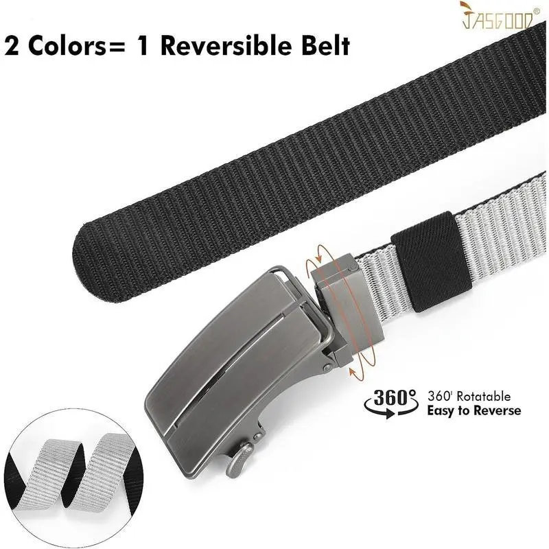 Men's Nylon Double Sided Ratchet Belt, Men's Mesh Casual Work Belt for Jeans with Automatic Slider Buckle Men's Nylon Double Sided Ratchet Belt, Men's Mesh Casual Work Belt for Jeans with Automatic Slider Buckle