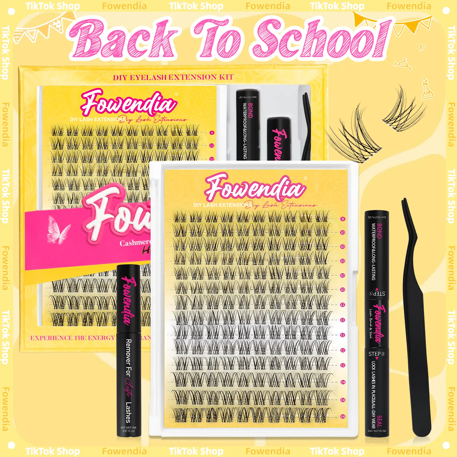 Fowendia First Met Short-Kit Lash Clusters  DIY Lash Extension 8-14mm Eyelash Clusters D Curl Individual Eye Lashes Manga False Eyelashes Natural Look Cluster Eyelash Extensions Super Thin Band for Salon