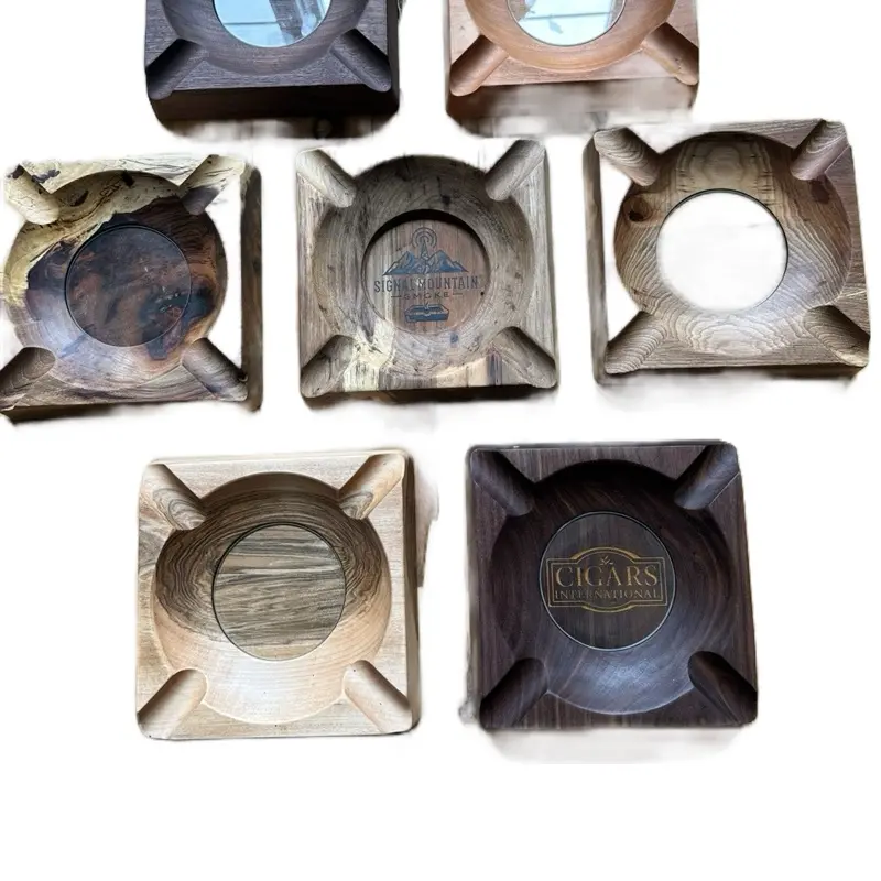 Handcrafted Walnut Wooden Cigar Ashtray – Solid Hard Wood, square fourster