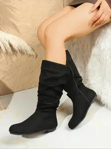 New Fashion Wrinkle Long Boots, Comfortable Flat Heel Women's Boots, Fall & Winter Trendy Boots, American Retro Style, Rubber