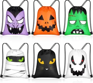 24 Pcs Drawstring Bags Set Bulk Waterproof Beach Sack Pack for Girls Boys Kids Gift Party Gym Supplies (Halloween Style)