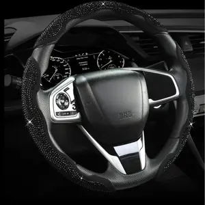 Bling Diamond Crystal Rhinestone Steering Wheel Cover with Anti-Slip Safety Buckle, Ultra-Thin Breathable, Easy Installation, Grip-Enhancing, All-Season, Fits Most Cars, Stylish Protective Girly Car Accessories for Women