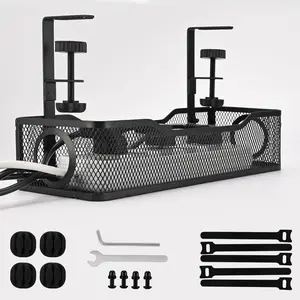 No Drill Under Desk Cable Management Tray – Clamp-On Metal Cable Organizer for Power Cords – Easy Install Wire Holder for Home Office Desk