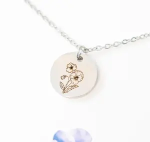 Primrose Necklace - Custom February Birth Month Flower Charm Pendant Silver or Gold Floral Jewelry Gift for Birthday Holiday Special Occassions Keepsake With Greeting Card