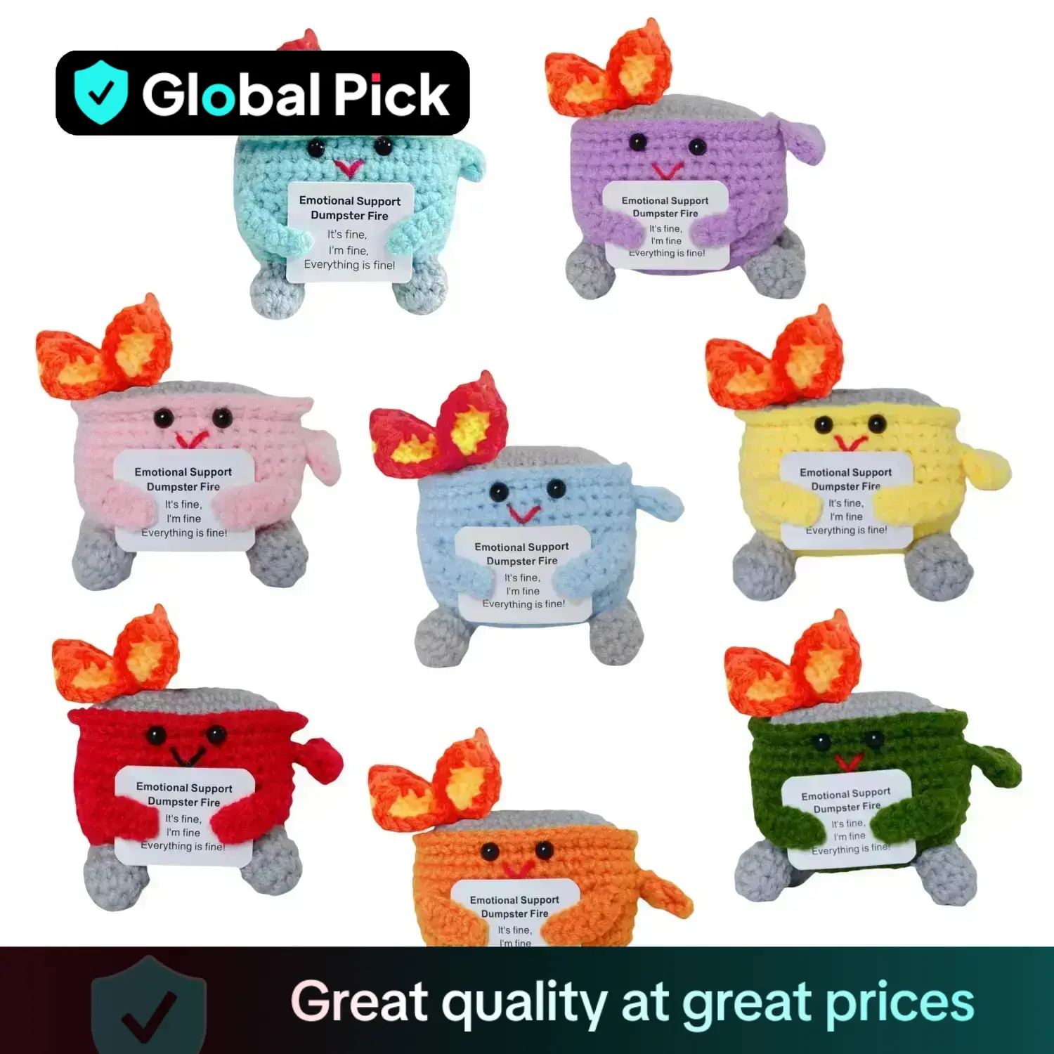 Crochet Dumpster Fire Toy, 1 Count Soft Stuffed Figure Emotional Support Dumpster Fire Plush Toy, Emotional Support Ornament for Christmas Decoration