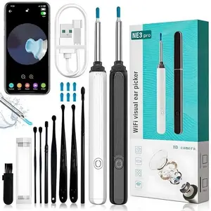 Portable Visual Ear Wax Remover Set with 6 Ear Tips and 8 Cleaning Tools, Earwax Removal Kit Camera Ear Cleaner Compatible with Ios and Android, Ideal Holiday Gift