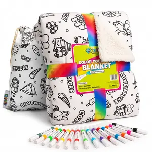 Craftikit Kids Coloring Sherpa Blanket Activity Kit - Travel Animals Design, Fabric Markers, Tote Bag Included, Custom Blankets Option, Birthday Gift