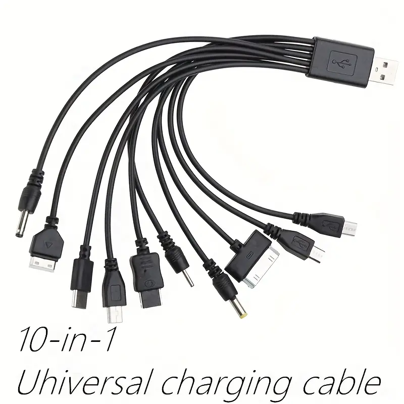 High-Quality Durable Multi-Function Ten-In-One Portable Data Safe Electronic Charging Cable, Charging Accessory, USB to 10 Charger Heads, Suitable for Various Cellphone Devices, Christmas Gift/family Present