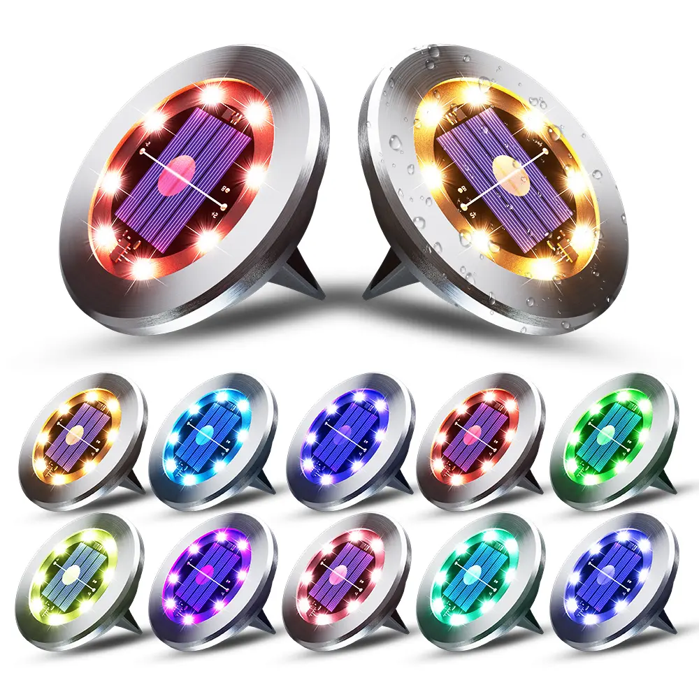 12pcs Solar Lights Outdoor Lights, 8 LED Color Changing Solar Ground Lights, Multi Colour Disc Lights Lawn Lights, Disc Lights Outdoor Garden Lawn, Path Garden Lawn Driveway (RGB)