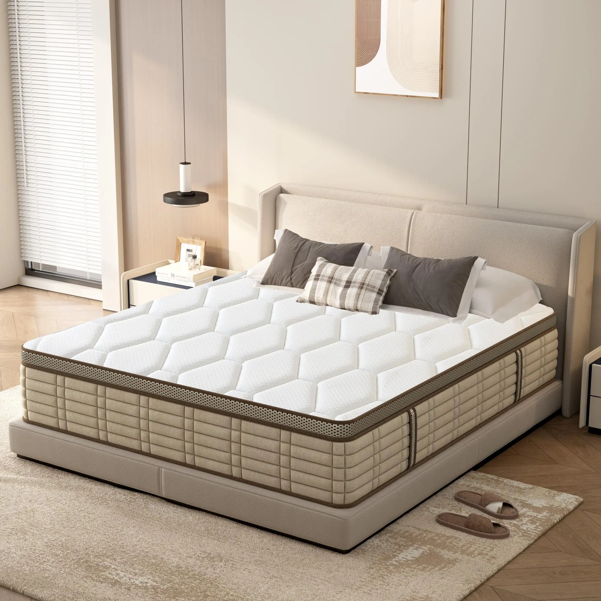 DlandHome 10/12 Inch Memory Foam Spring Mattress – Independent Springs, Gel-Infused Memory Foam, Pressure Relief, Motion Isolation, Firm Edges, Medium Firm, Breathable, Washable Cover – Twin/Full/Queen/King – Bed in a Box with 100-Night Trial