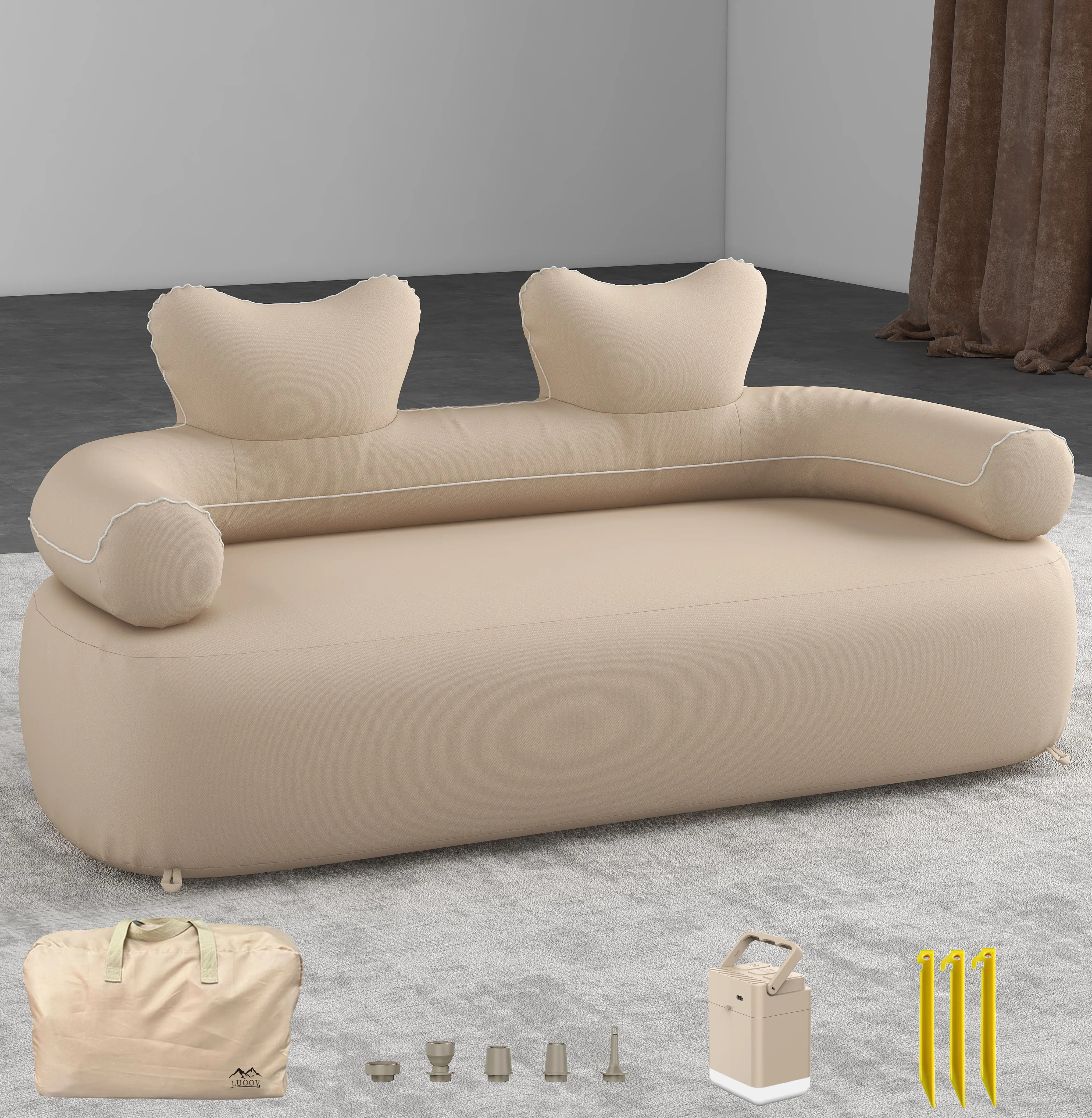Inflatable Couch Outdoor Air Sofa, LED Blow Up Couches for Camping with Built-in Air Pump Rechargeable, Air Couch Self Inflatable Sofa Support 660 lbs, Inflatable Chair for Picnic Beach Home | Self Inflatable Chair