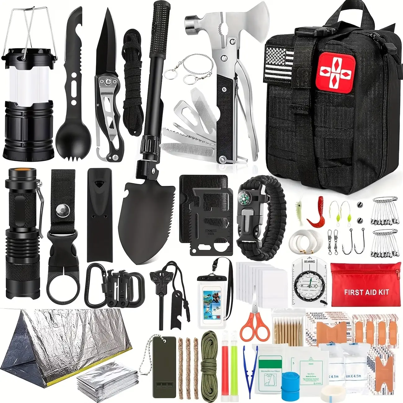 14/152/258PCS Professional Survival Gear Kit – Outdoor Emergency Tools Set with Fire Starter, Compass & Multifunctional Equipment for Camping, Hiking & Adventure (Gift for Men & Women)
