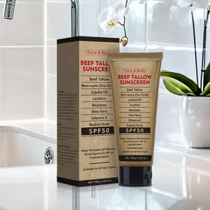 Organic Grass-Fed Tallow Sunscreen Spf50, Physical Protection Against UV Rays, Water-Resistant & Nourishing Formula for Sensitive Skin