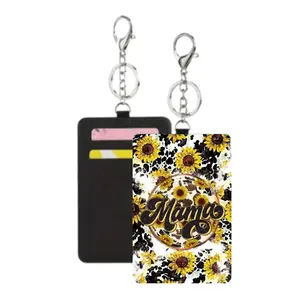 Keychain Wallet Credit Card - Keychain with Colorful Mama and Sunflower Cow Print Design Cardholder