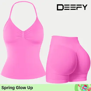 DEEFY Impact Longline Strappy Top Impact Shorts Two-Piece Suit Sports Yoga Impact Gymwear Tanks Seamless Shorts