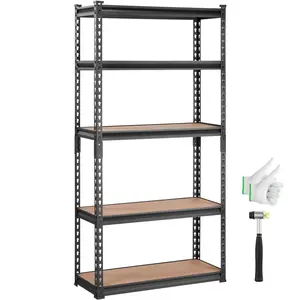 VEVOR Storage Shelving Unit, TikTokShopBlackFriday, 5-Tier Adjustable, 2000 lbs Capacity, Heavy Duty Garage Shelves Metal Organizer Utility Rack, Black, 30" L x 12" W x 60" H for Kitchen Pantry Basement Bathroom Steel Set