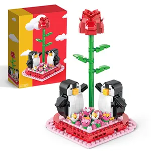 Buildable Penguin Rose with Heart Base | Valentine‘s Gift for Couples & Kids! | 281 Pcs STEM Sensory Toy | Fun DIY Project & Home Decor summerwins