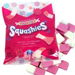 Smarties Squashies – Soft Chewy Gummy Candy – Raspberry & Cream or Mixed Fruit – 1, 6, or 12 Pack Available