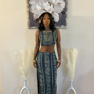 All Mine Ripped Denim Tank Top and Skirt Set