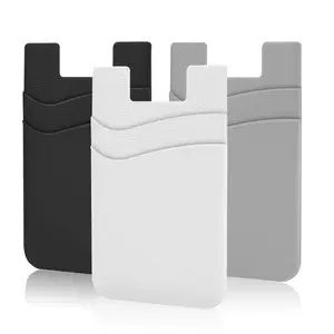 Phone Wallet, Credit Card Holder for Back of Phone Case Wallet Pocket Stick on ID Bussiness Cards Sticky Pouch Compatible with iPhone, Samsung Galaxy, Android - 3 Pack Black Grey White