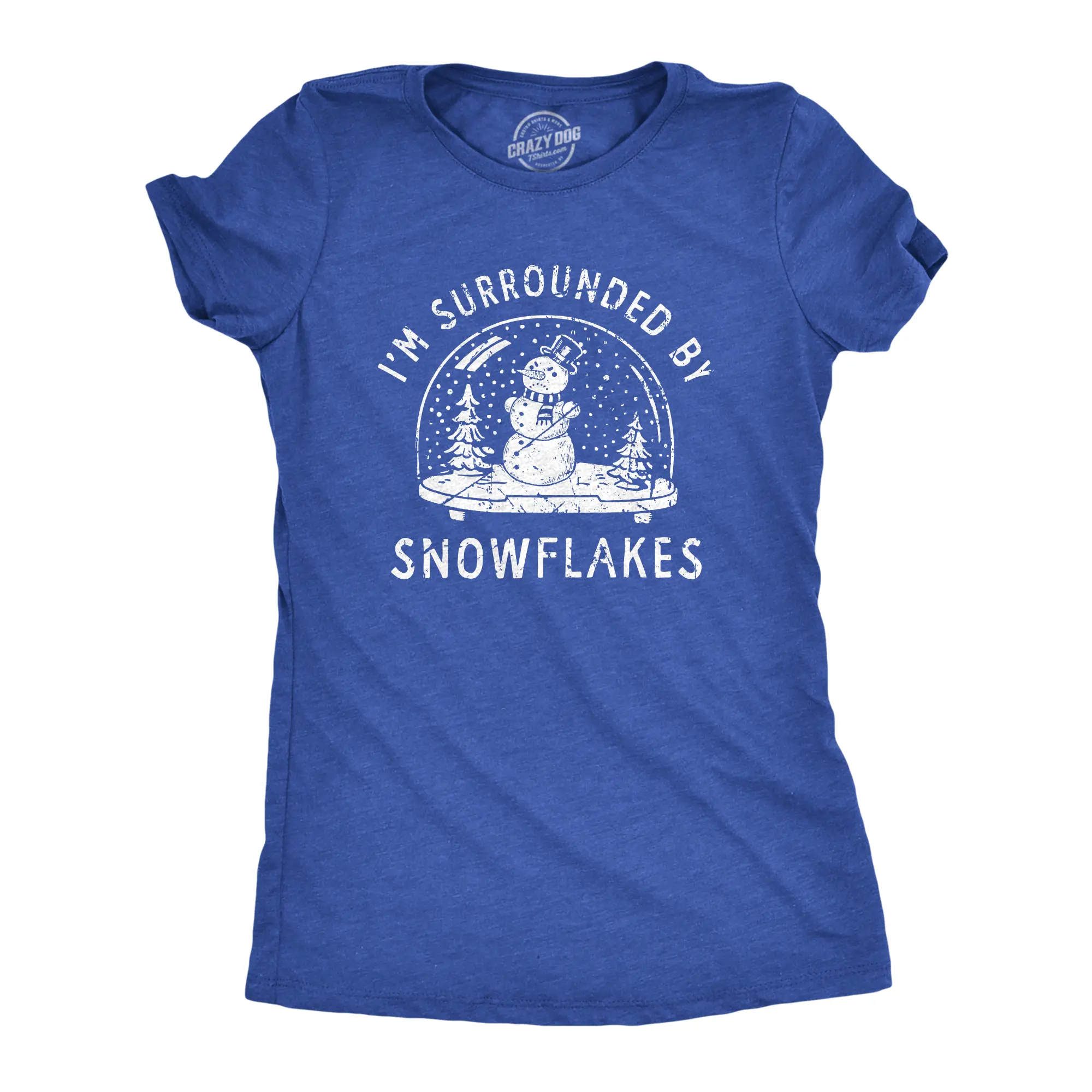Womens Im Surrounded By Snowflakes T Shirt Funny Winter Snowman Snow Globe Tee for Ladies Funny Womens T Shirts Cute Vintage Fashion Casual Ladies T-Shirt Gift Christmas Tops for Women Funny Sarcastic Top Royal -