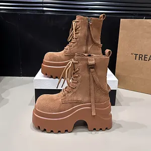 Gothic Punk Women's Chunky Platform Ankle Boots Brown/Black/Dark Tones PU Synthetic Upper Zipper Thick Sole Cushioned Insole Casual Formal Walking Shoes