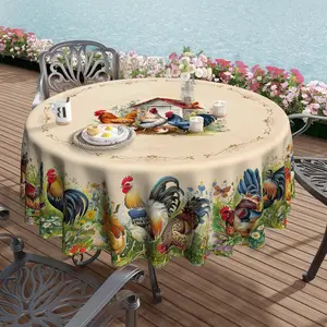 Farmhouse Style Round Tablecloth, Thick Twill Material, Furniture Protector, Party Decor, Suitable for Hotel, Restaurant, Home