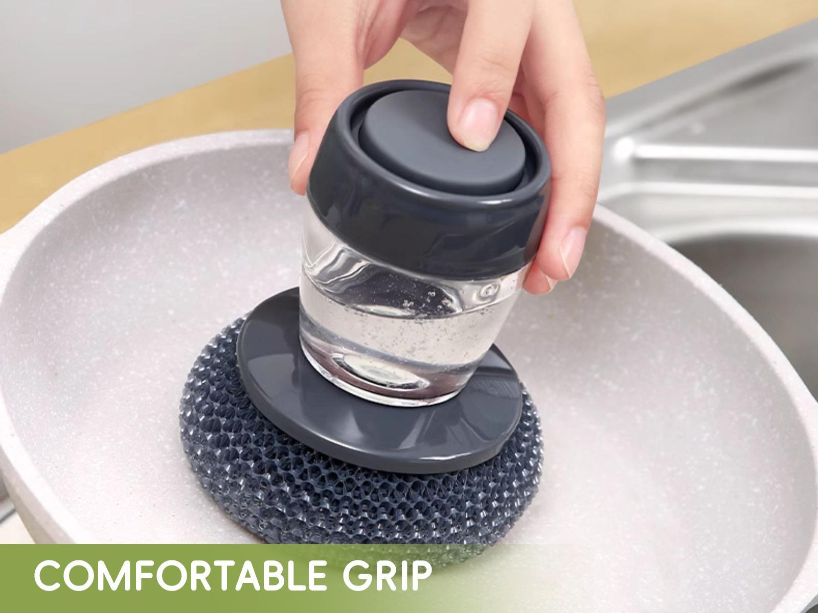 Kitchen pot brush, automatic liquid adding pot brush, Kitchen Brush, Automatic Liquid Filling Comfort Handle Soap pot brush Scrubber, Convenient Pot Scrubber for Manicure, Frying pan cleaning brush, plates, Gentle-on-the-hands cleaning brush