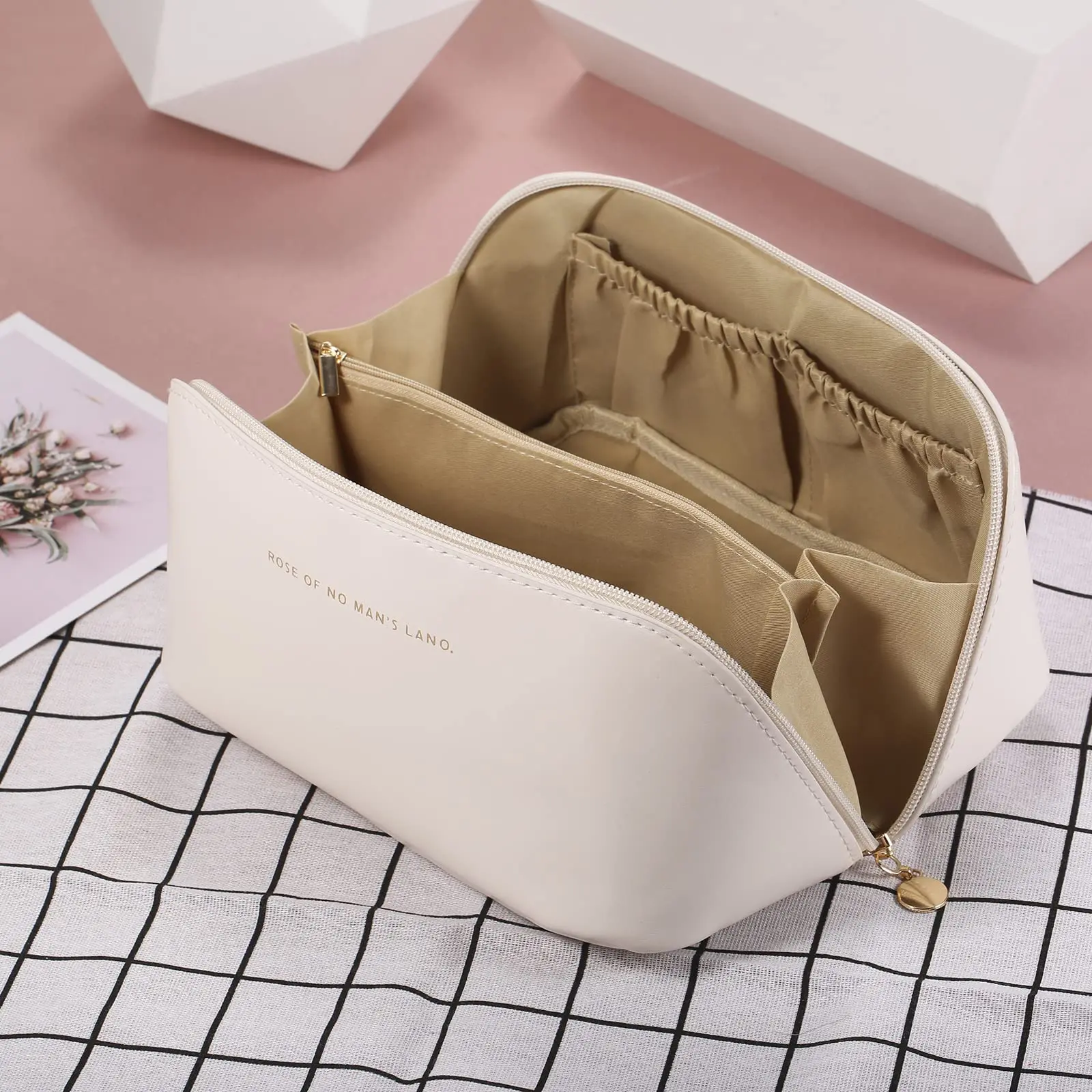 Large Handle Waterproof Makeup Bag - Portable Cosmetic Organizer for Home & Travel Toiletry