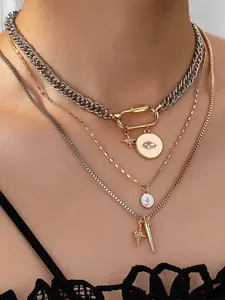 Women's Multi-Layer Necklace, Metal Simple Gold & Silver Color Pendant Necklaces, Fashion Trendy Jewelry Gift Choice, Multilayer Necklace