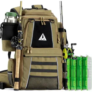 Fishing Tackle Backpack with 4 3600 Tackle Boxes Rod Holder Outdoor 43L Large Bag with Detachable Wasit Bag Storage Fishing Gear and Equipment