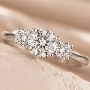 Three Stone Engagement Ring for Women Elegant Round Cut Promise Ring  Minimalist Stackable Ring Wedding Anniversary Birthday Gift queen