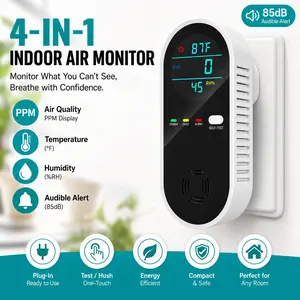COKI 4-in-1 Portable  Detector with Natural Gas & Temperature Humidity Sensors Plug-and-Play Design High-Definition Display Accurate Alerts Ideal for Kitchen Garage RVs Apartments