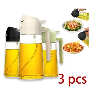 Dark Green Glass 16oz Oil Dispenser, 3 Pack Light-Blocking 2-in-1 Sprayer for Air Fryer, Kitchen & Outdoor BBQ