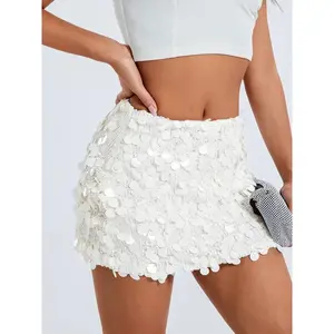 Women's Sparkle Sequin Skirt Glitter Mini Skirt Belly Dance Short Skirt Clubwear Festival Costume Sparkly Irregular Sequins Stretch Mini Skirt Drop Waist Stretch Hip Wrap Mini Skirts