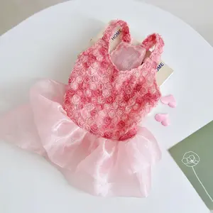 Sweet Pink Princess Dog Dress Floral Tutu Summer Pet Clothes Cute Puppy Apparel Breathable Cat Skirt for Small Dogs