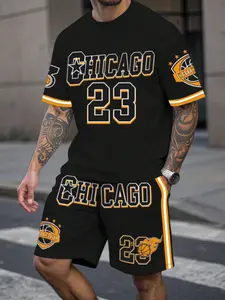 Men's Street College Basketball Jersey Set, Chicago Fire 23 Number 3D Print Two-Piece Basketball Shirt, Casual Fitted All over Print